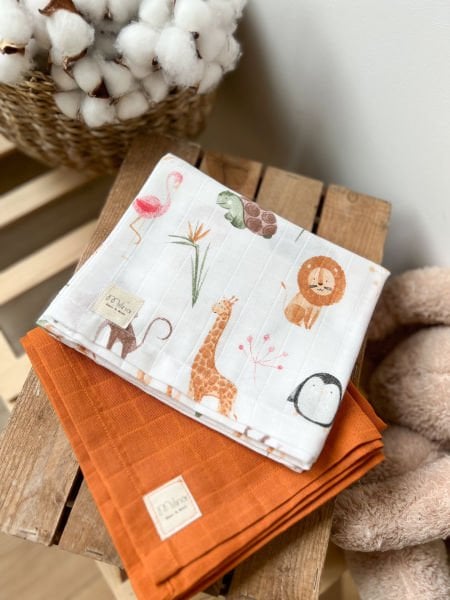 مجموعة سفاري منقوشة وبلاط بلون عادي من الموسلين