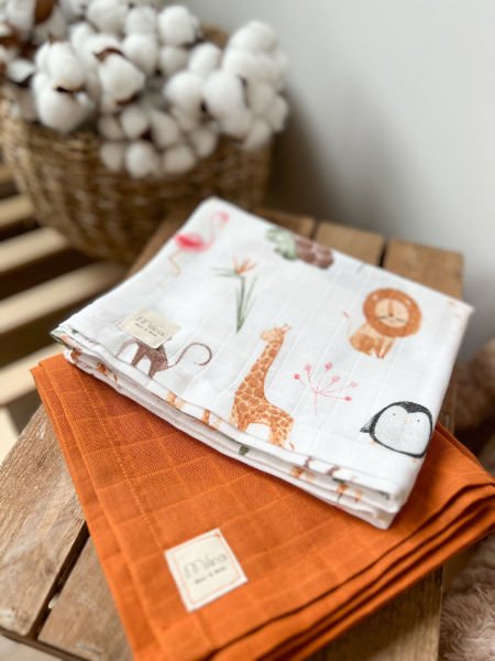 مجموعة سفاري منقوشة وبلاط بلون عادي من الموسلين