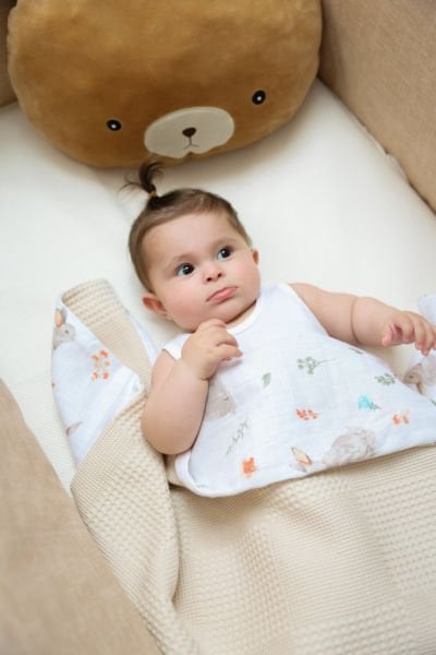 Çift Taraflı Müslin Bebek Battaniyesi | Doğal ve Nefes Alabilen Kumaş Tavşan Desenli