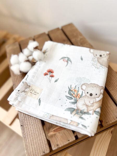 KOALA DESENLİ MÜSLİN ÖRTÜ
