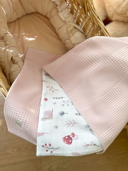 Çift Taraflı Müslin Bebek Battaniyesi | Doğal ve Nefes Alabilen Kumaş Mantar Desenli