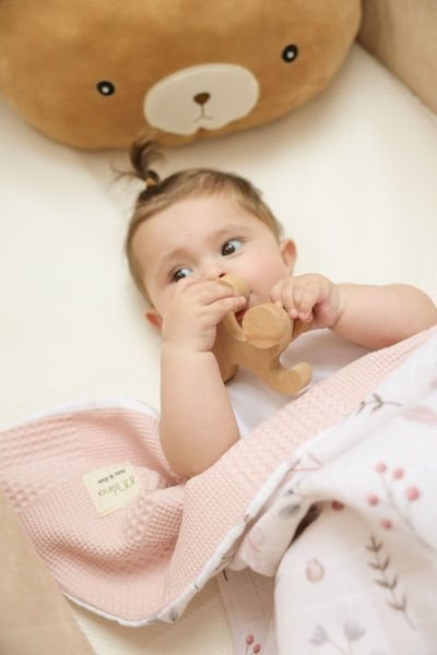 Çift Taraflı Müslin Bebek Battaniyesi | Doğal ve Nefes Alabilen Kumaş Mantar Desenli