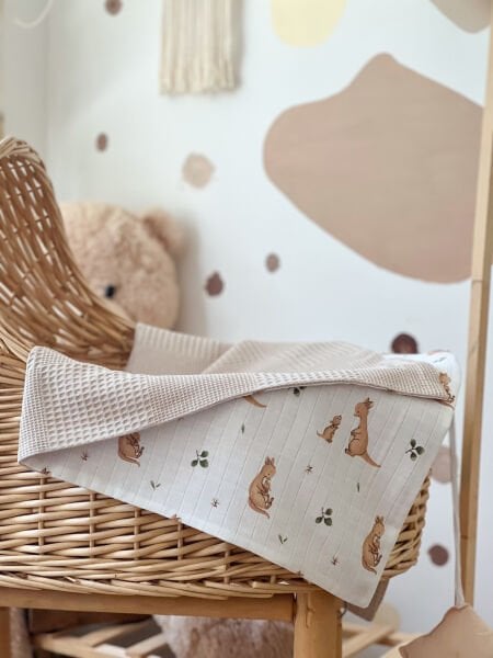 DOUBLE SIDED TICKEN AND MUSLIN BEIGE - KANGAROO