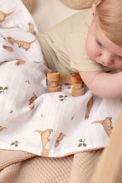 DOUBLE SIDED TICKEN AND MUSLIN BEIGE - KANGAROO