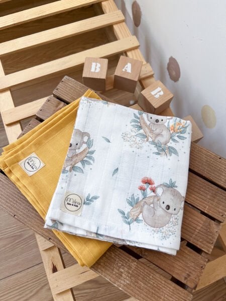 KOALA PATTERNED MUSLIN COVER AND YELLOW PLAIN MUSLIN