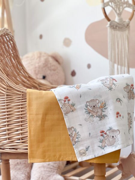 غطاء موسلين منقوش من كوالا وموسلين أصفر عادي