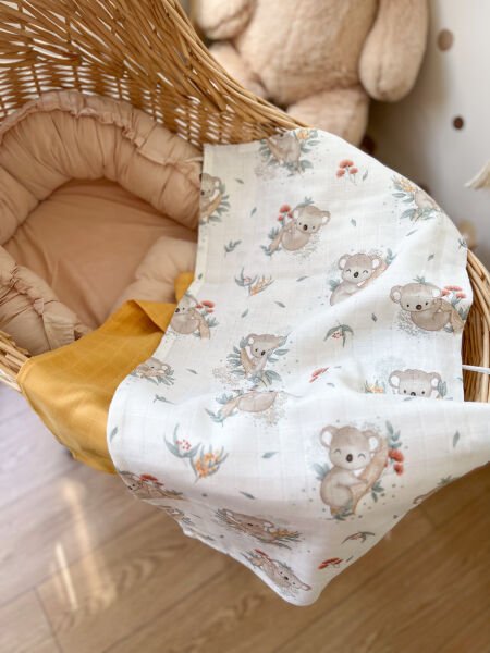 KOALA PATTERNED MUSLIN COVER AND YELLOW PLAIN MUSLIN