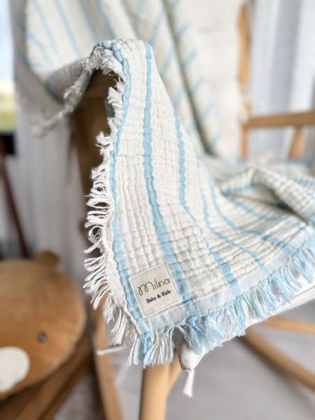 Four Layer Double Sided Muslin Blanket Baby Blue