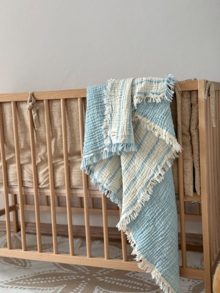 Four Layer Double Sided Muslin Blanket Baby Blue