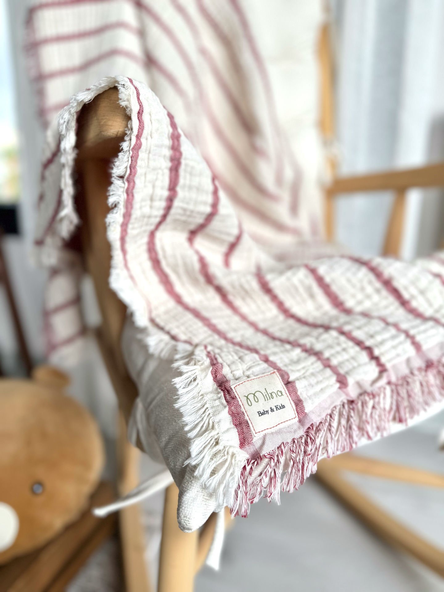 Dört Kat Çift Taraflı Müslin Pike Bordo