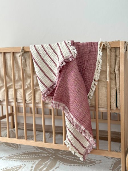 Four Layer Double Sided Muslin Pique Claret Red