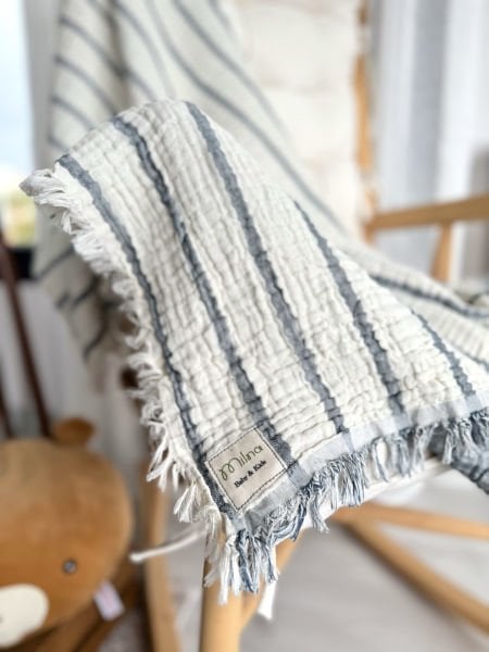 Dört Kat Çift Taraflı Müslin Pike Mavi