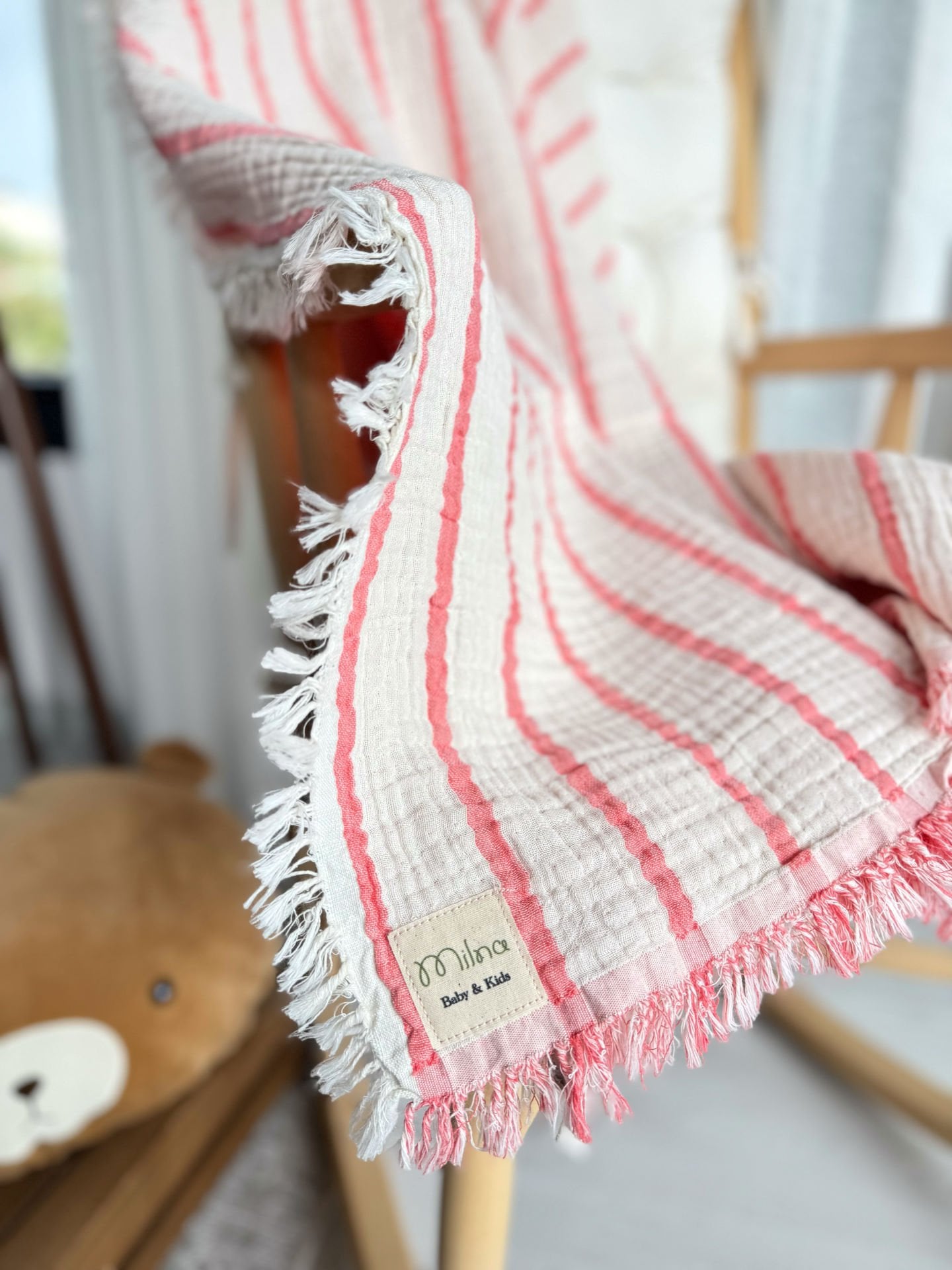 Four Layer Double Sided Muslin Blanket Pink