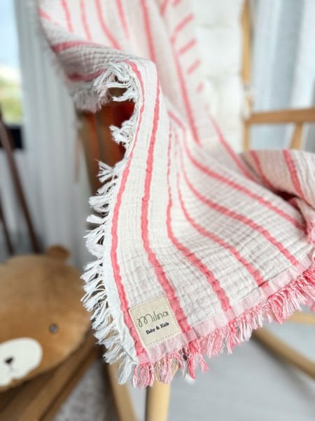 Dört Kat Çift Taraflı Müslin Pike Pembe