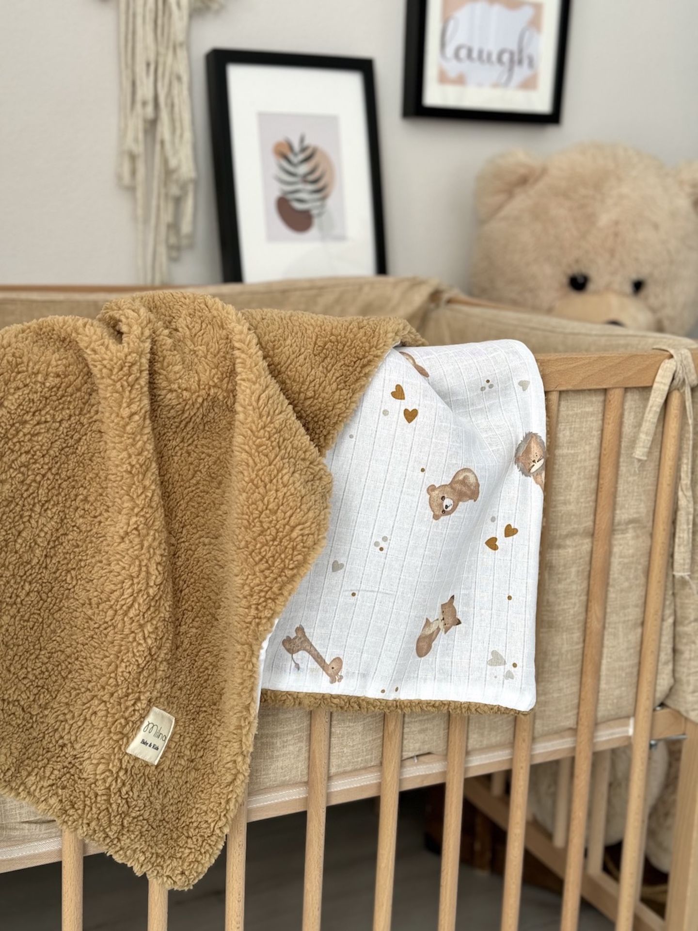 Çift Taraflı Teddy Welsoft Müslin Battaniye Kahverengi