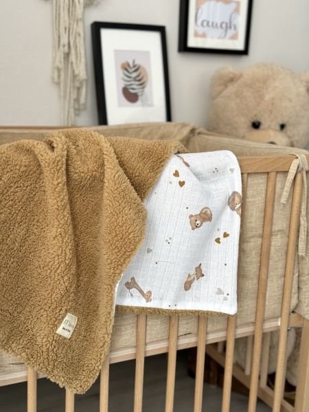 Double Sided Teddy Welsoft Muslin Blanket Brown