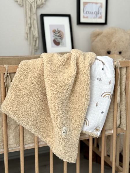 Double Sided Teddy Welsoft Muslin Blanket Beige