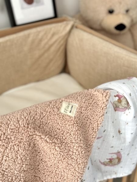 Double Sided Teddy Welsoft Muslin Blanket Powder
