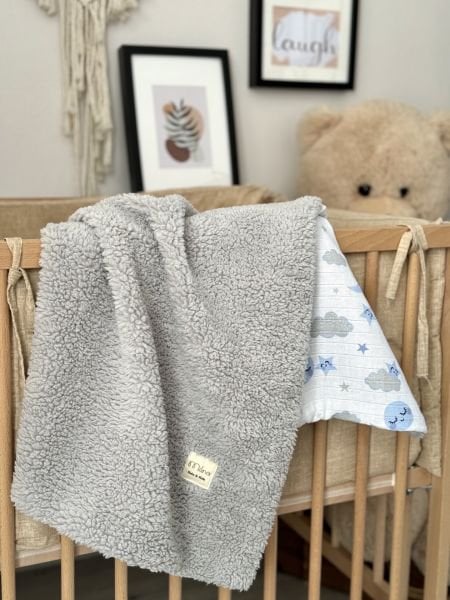 Double Sided Teddy Welsoft Muslin Blanket Gray