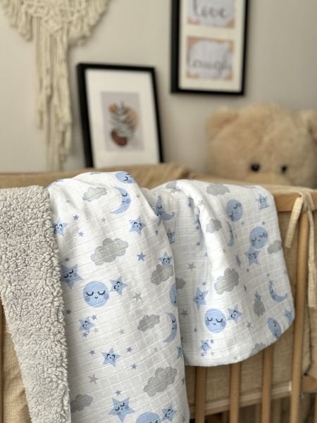 Çift Taraflı Teddy Welsoft Müslin Battaniye Gri