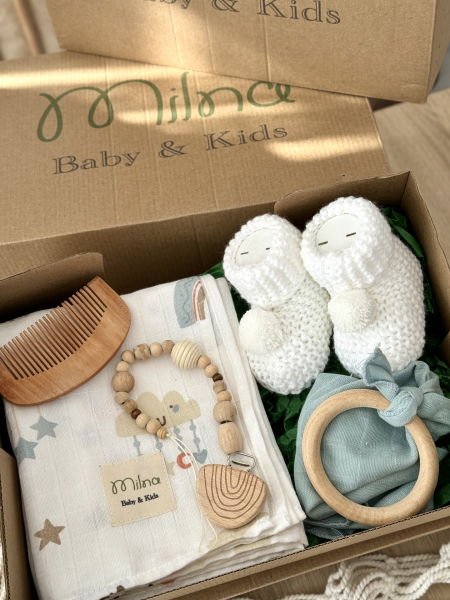 طقم قماش موسلين حديث الولادة - أزرق