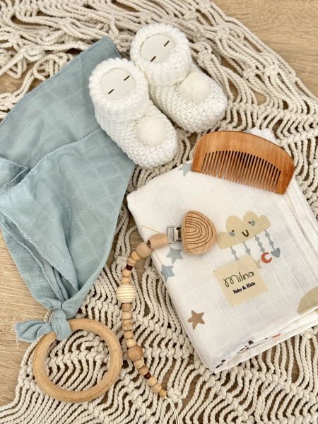 طقم قماش موسلين حديث الولادة - أزرق