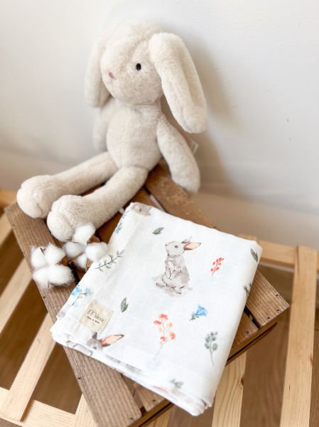 3’lü Müslin Bebek Örtüsü Seti – %100 Pamuk, Tek Kat, 75x85 cm, Tavsan ve Kanguru Desenli, Yeşil Düz Renk  | Milna Baby Kids