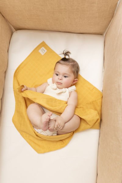 3’lü Müslin Bebek Örtüsü Seti – %100 Pamuk, Tek Kat, 75x85 cm, Uçan Balon ve Bulut Desenli, Sarı Düz Renk  | Milna Baby Kids