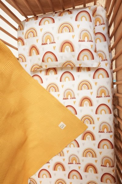100% Cotton Poplin Fabric Baby Blanket Set with Rainbow Pattern - Soft, Breathable, Suitable for Sensitive Skin