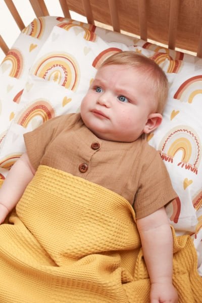 100% Cotton Poplin Fabric Baby Blanket Set with Rainbow Pattern - Soft, Breathable, Suitable for Sensitive Skin