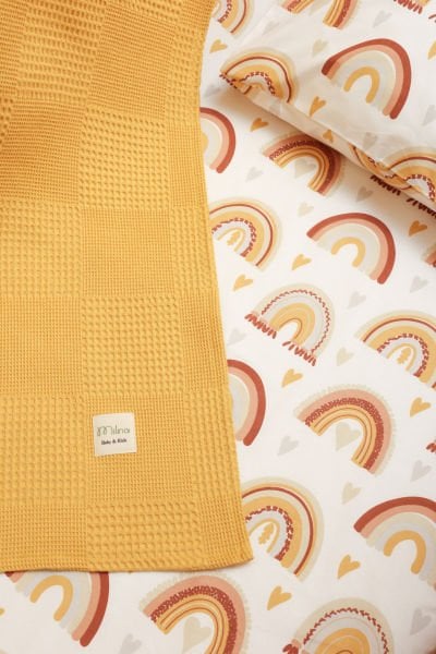 %100 Pamuk Poplin Kumaş Bebek Pike Takımı Gökkuşağı Desenli - Yumuşak, Nefes alabilir, Hassas Ciltlere Uygun