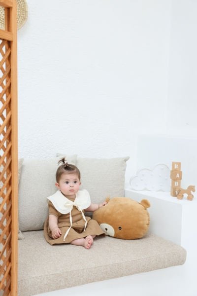 100% Cotton Muslin Collar Baby Girl Dress (6-18 Months) - Summer, Natural Fabric