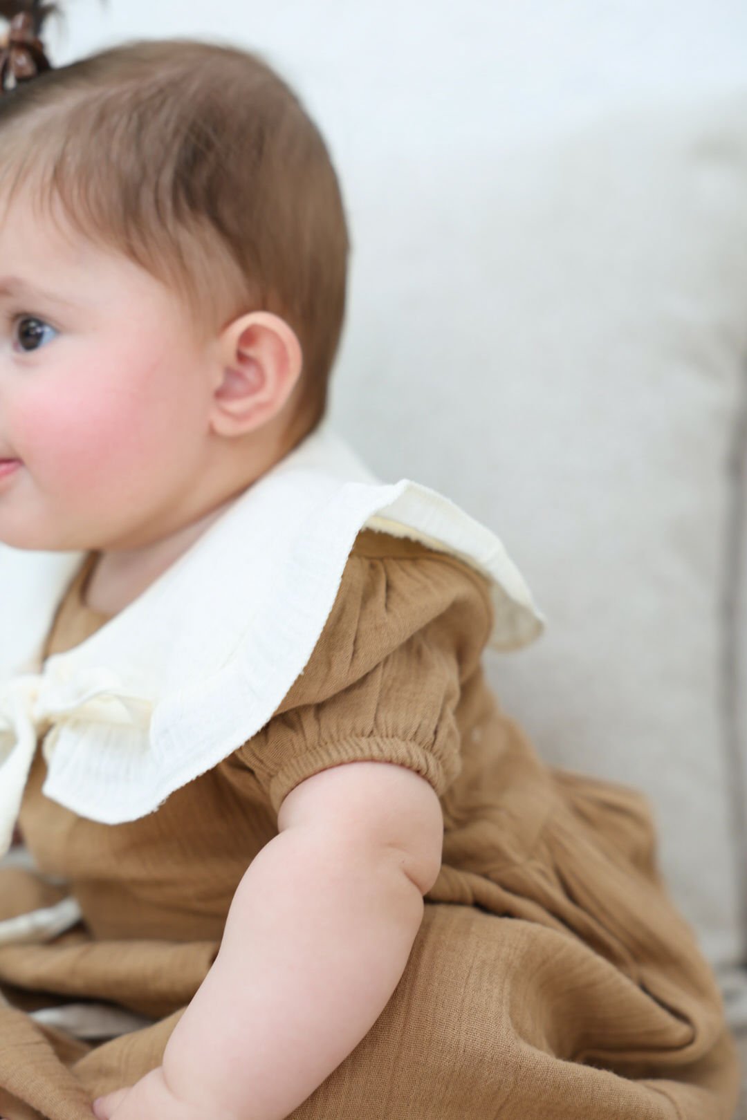 100% Cotton Muslin Collar Baby Girl Dress (6-18 Months) - Summer, Natural Fabric