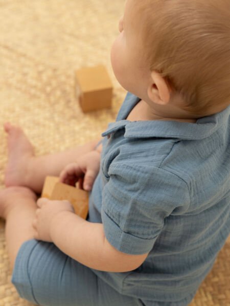 %100 Pamuk Müslin Cepli Erkek Bebek İkili Takım (6-18 Ay)