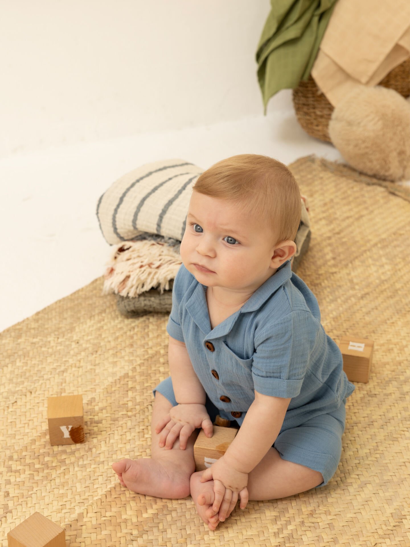 %100 Pamuk Müslin Cepli Erkek Bebek İkili Takım (6-18 Ay)