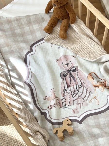 Baby Bear Çift Taraflı %100 Pamuk Müslin Bebek Battaniyesi 100x100 cm
