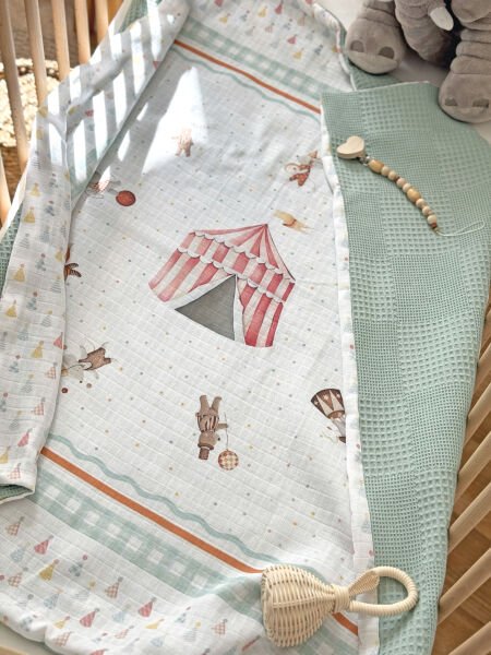 Circus Çift Taraflı %100 Pamuk Müslin Bebek Battaniyesi 100x100 cm