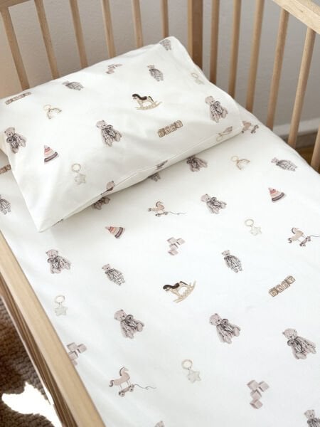 Baby Bear Müslin Pike Takımı - 3 Parça %100 Pamuk Bebek Seti ( Çift Taraflı Müslin Battaniye + Çarşaf + Yastık Kılıfı)
