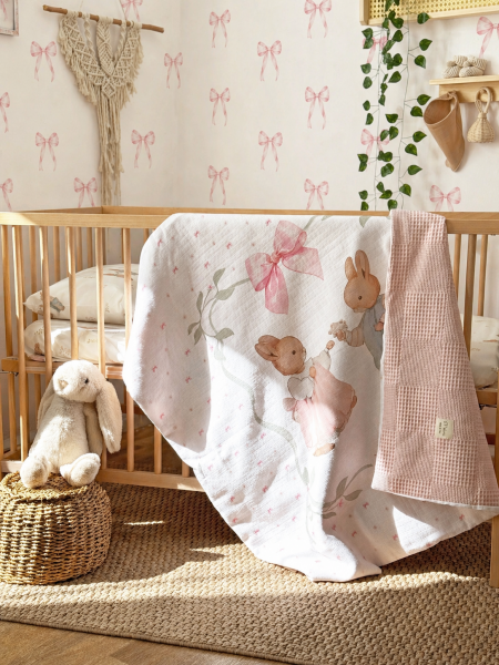 Dear Rabbits Müslin Pike Takımı - 3 Parça %100 Pamuk Bebek Seti ( Çift Taraflı Müslin Battaniye + Çarşaf + Yastık Kılıfı)