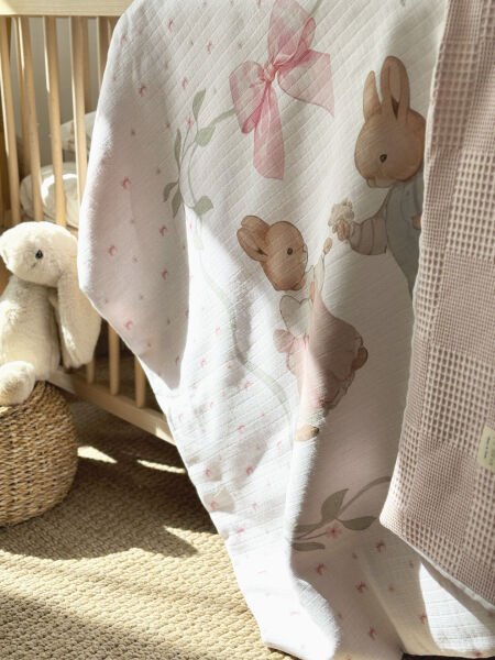 Dear Rabbits Müslin Pike Takımı - 3 Parça %100 Pamuk Bebek Seti ( Çift Taraflı Müslin Battaniye + Çarşaf + Yastık Kılıfı)